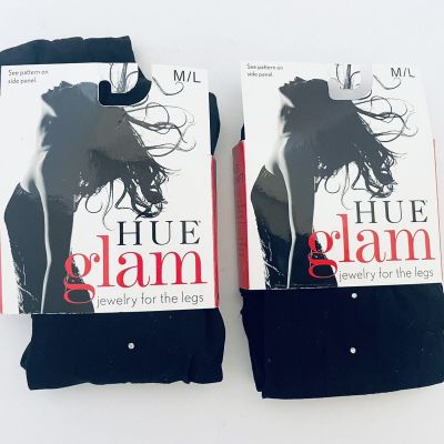 HUE Glam Jewelry for Legs Rhinestones Tights Size M/L Black Jeweled Back Seam 2